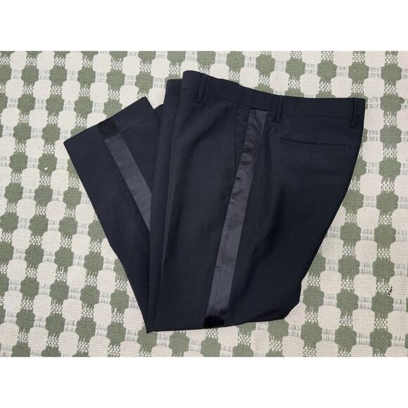 Burberry London Black Straight Leg Uniform Dress Pants -Satin Side Line Sz 56 - Picture 1 of 15